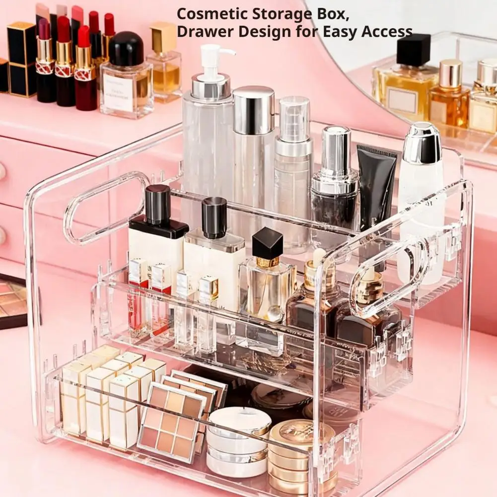 Cosmetics Desktop Storage Box, Acrylic High-Grade Dust-Proof Perfume and Skin Care Product Organizer, Three-Layer Tiered Display