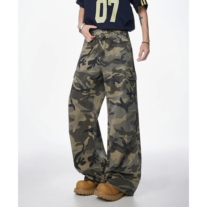 القطن الخالص تشغيل السراويل الطويلة الصيد السراويل الطويلة الرجال واسعة الساق التمويه السراويل الطويلة بسيطة عادية تسلق الجبال السراويل المستقيمة