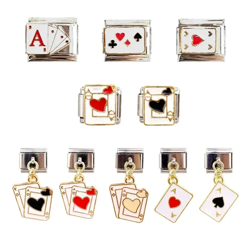 Italian Charm Stainless Steel Bracelet Pendant 9mm Modular Splicing Poker Cards Parts Cute Jewelry Making for Women Men