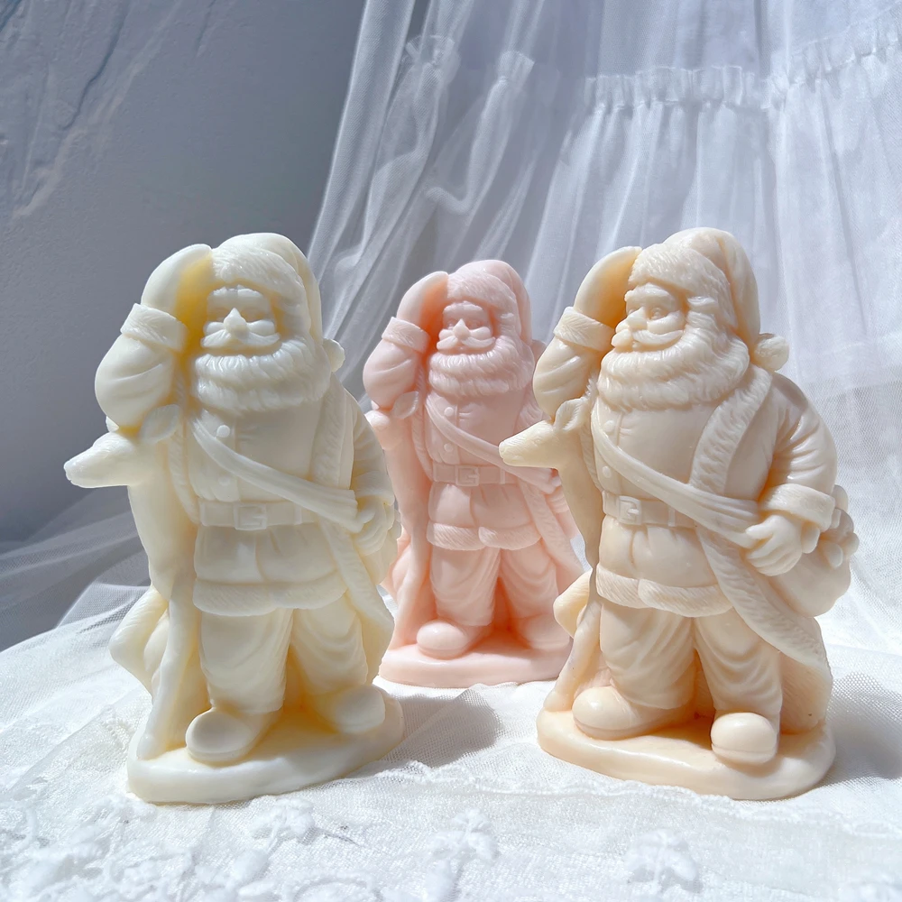 Deer Santa Claus Candle Mold Kriss Kringle Plaster Gypsum Mould Christmas Art Sculpture Father Christmas Resin Silicone Mold