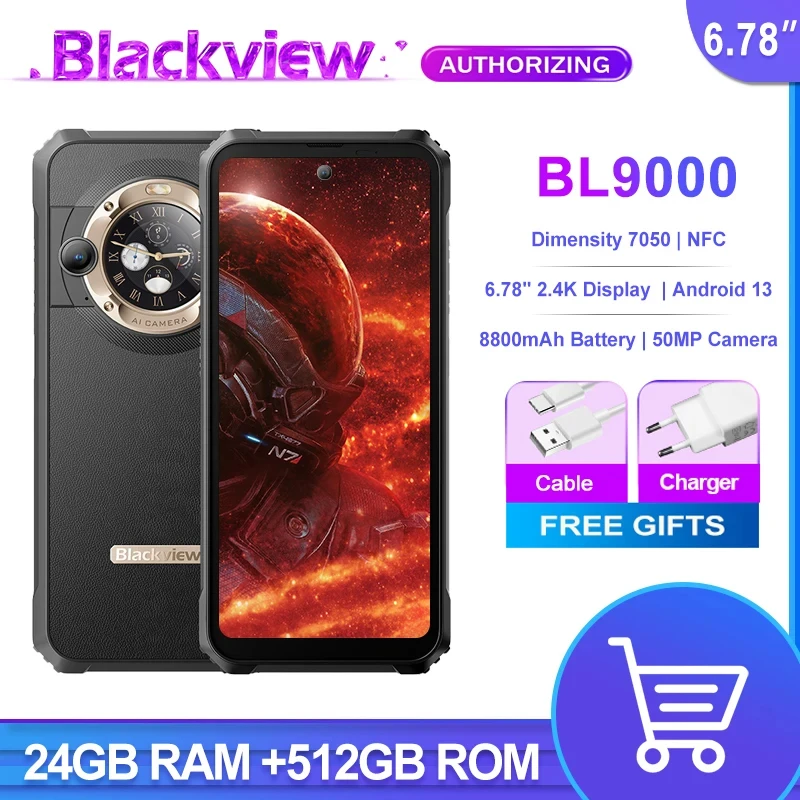 smartphone robusto 678 fhd mais display android 13 24gb mais 512gb 50mpcamera 8800mah bateria dual sim celular blackview bl9000 5g 01