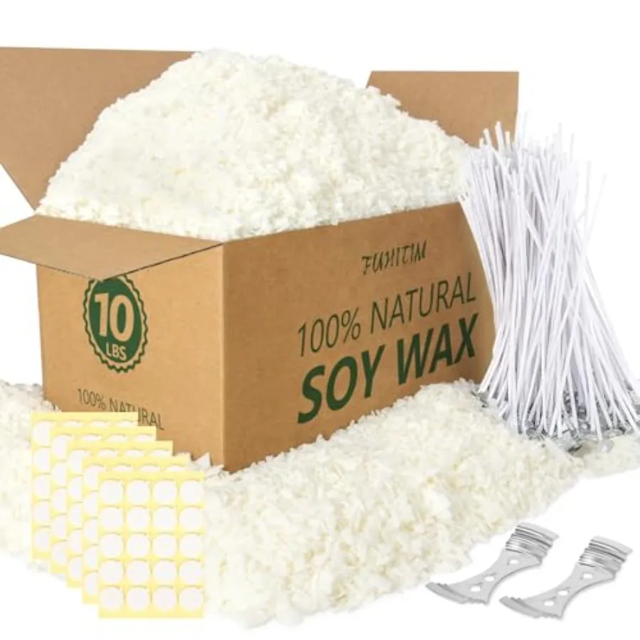 

Soy Candle Wax for Candle Making 10 lbs Bag Premium Natural Soy Wax Flakes No additives and Pure 100 Cotton Candle Wicks 100 Wi
