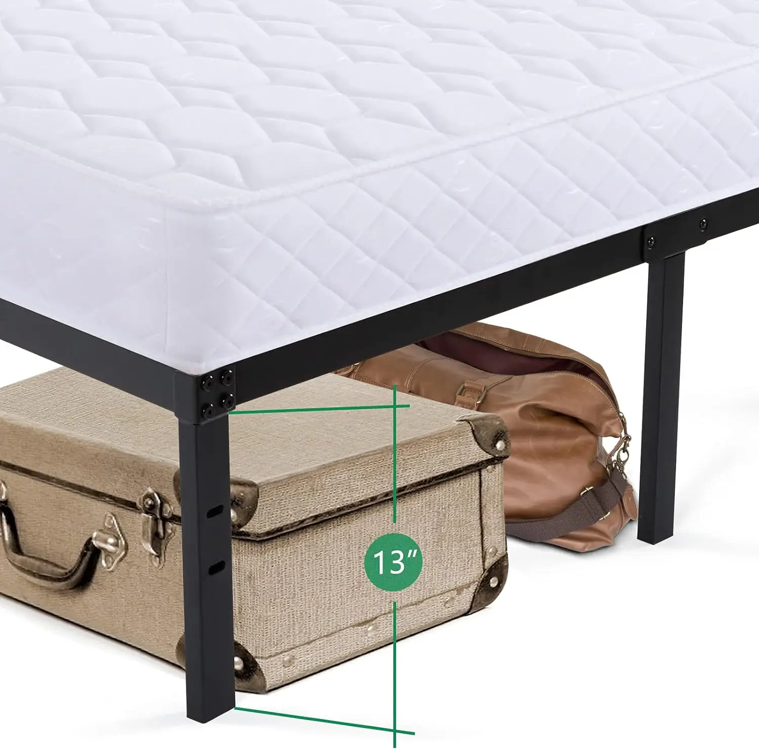 Estrutura de cama de metal DDPNKL de 16 polegadas, estrutura de cama resistente com ripas de madeira, base de colchão de 16 polegadas/sem necessidade de molas