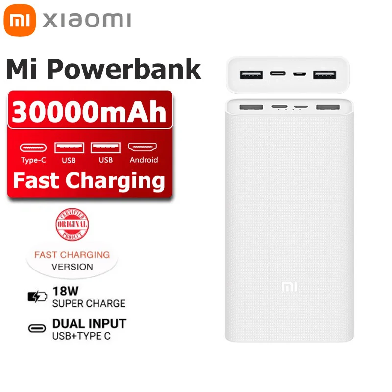 

Xiaomi PowerBank 3 18W 30000mAh Fast Charging USB Type C Small Current Charge PB3018ZM Portable Powerbank Xiaomi Original