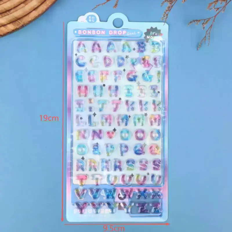 Colorful 3D Cartoon Alphabet Relief Stickers for DIY Journal Planner Photo Decorations Educational Reward Stationery
