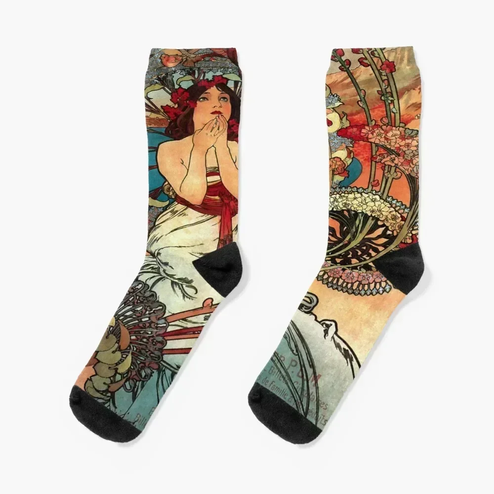 Monaco Monte Carlo 1897 - Mucha Art Nouveau Enhanced Socks professional running custom anime Socks Man Women's