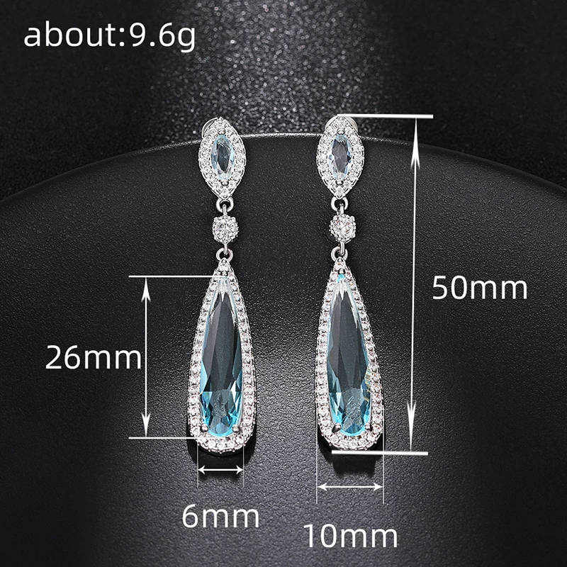 Huitan Aesthetic Light Blue Dangle Earrings for Women Fashion Contracted Design Temperament Lady Earrings Wedding Party Jewelry