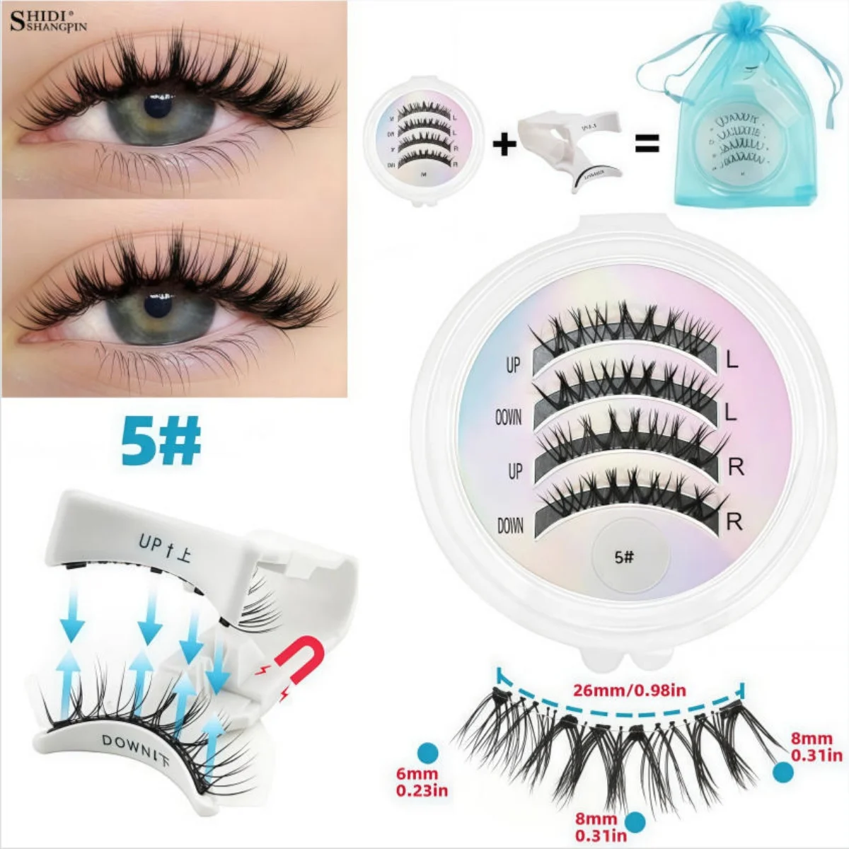 1 زوج رموش مغناطيسية عدة Cirsscross الطبيعية رقيق المنك قابلة لإعادة الاستخدام مقاوم للماء المغناطيس الرموش الصناعية الليزر قاعدة بطاقة أدوات ماكياج #1