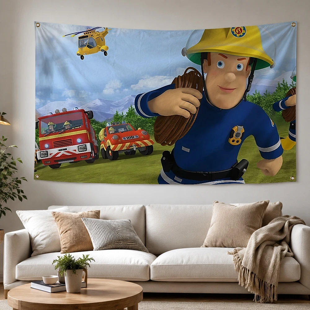 F-Fireman Sam Cartoon Outdoor Flag for Home Camping Party Club Decor Garden Yard Wall Hanging Banner
