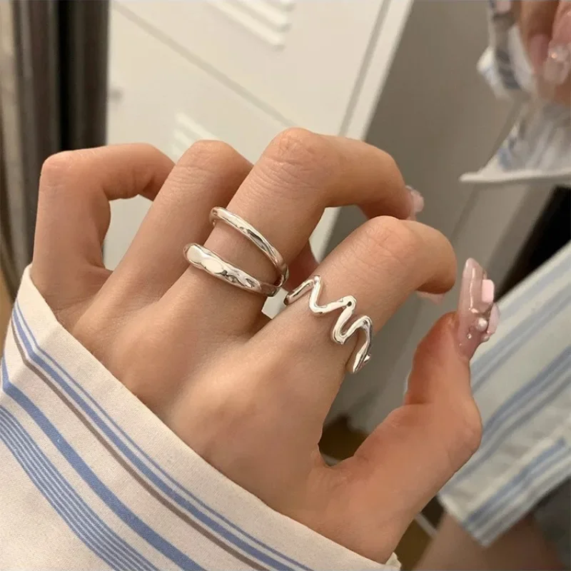 Minimal Wave Cuff Finger Rings For Women Girl Korean Fashion New Trendy Jewelry Lady Party Birthday Gift