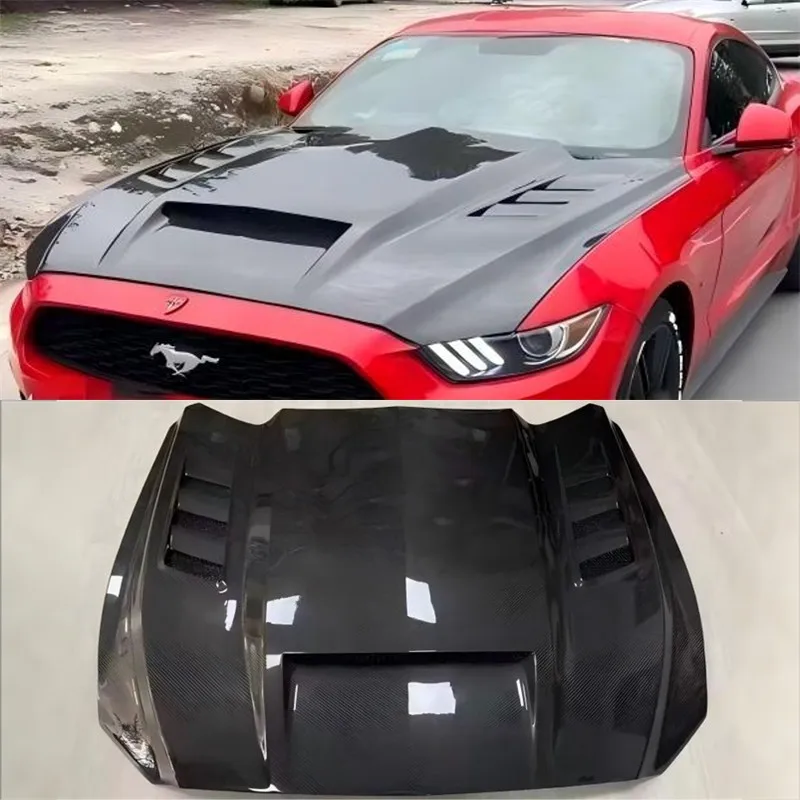 

For Ford Mustang 2018-2023 Carbon Fiber Hood Engine Cover Hood Car Headliner Hood Cover Upgrade Auto Parts Kit