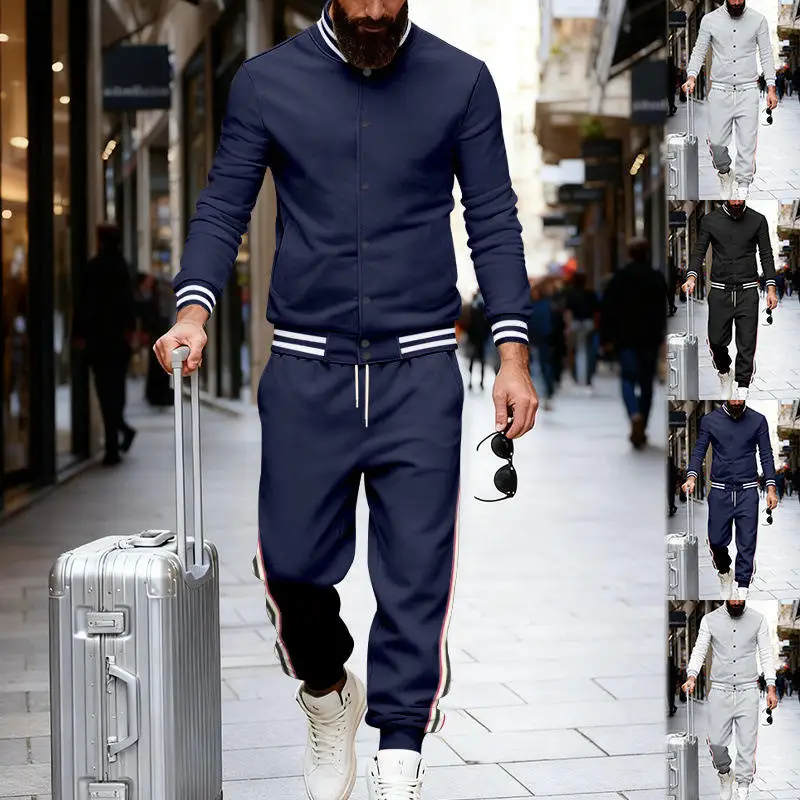 

Men's Winter Outdoor Casual Fashionable Fleece Lined Baseball Jacket And Pants Commute Sports Suit Long Sleeve Long Pants