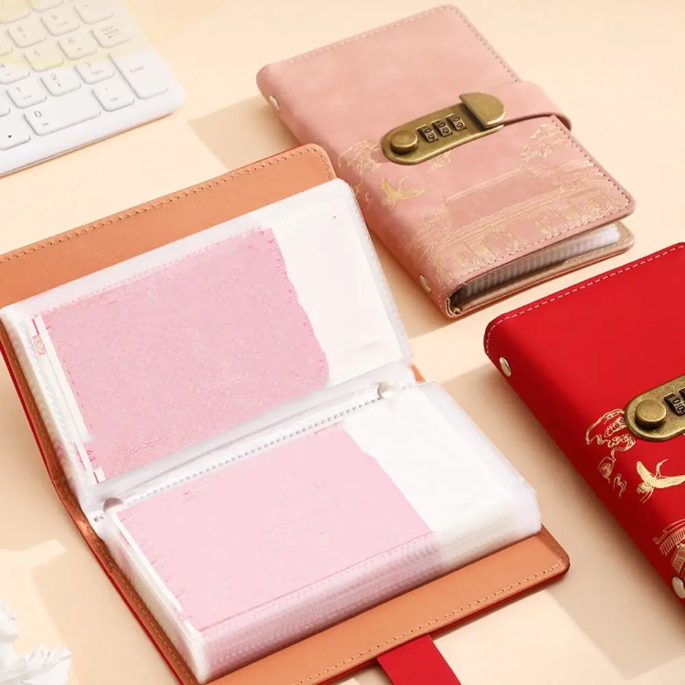 Chinese Style Saving Money Binder With Password Lock Wallet Storage Planner Organizer Handbook PU Leather