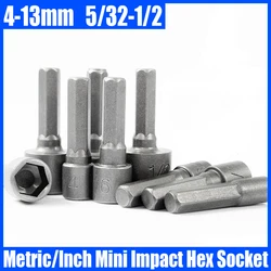 4mm-13mm 5/32-1/2 36mm Mini Impact Hex Socket Hex Shank Screw Nut Driver Metric Inch Electric Screwdriver Drill Bit Adapter Tool