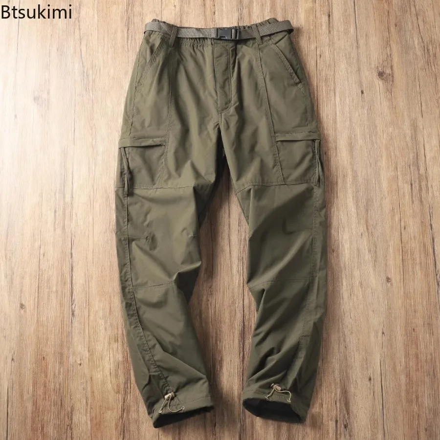 2025 Men's Cargo Pants Winter Thicker Waterproof Fleece Tooling Pants Multi-pockets Design Men Outdoor Loose Straight Trousers