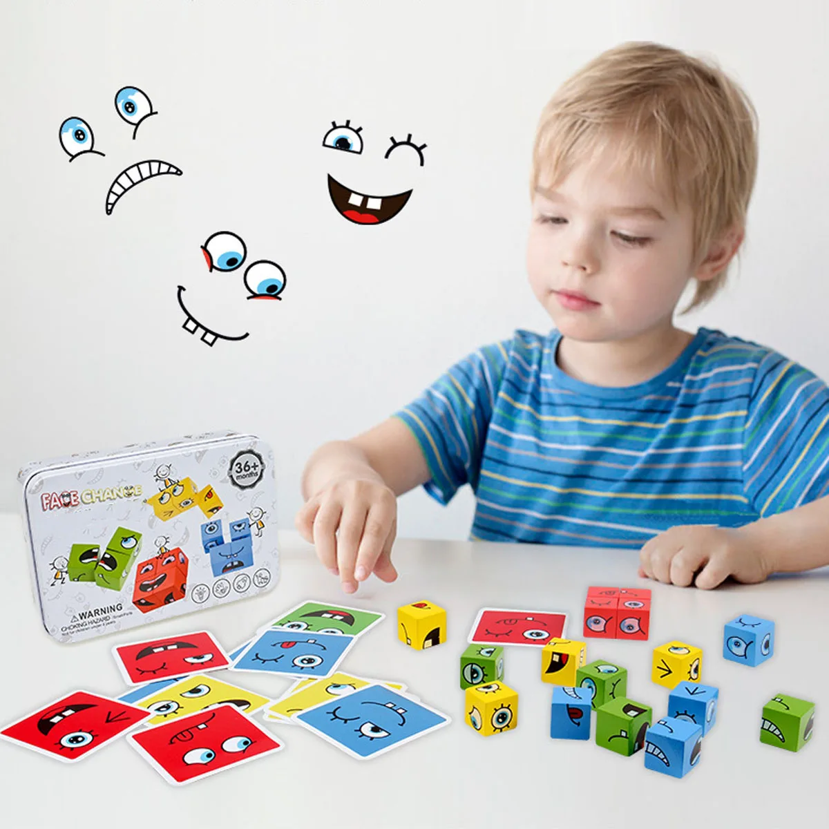 Wooden Face Changing Cube Toys Building Blocks for Cartoon Puzzle Montessori Jigsaw Educational Board Game Family Toys