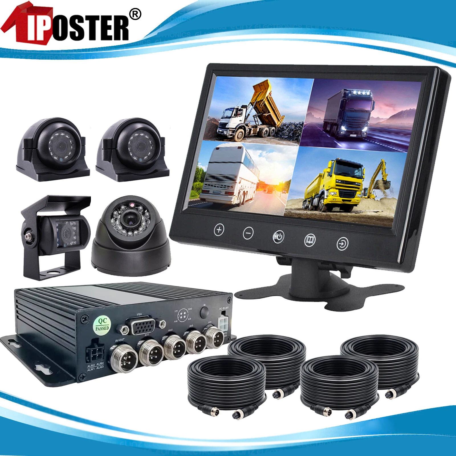 

iPoster 1080P 4CH 360 Car Truck Vehicle MDVR Indoor Front Outdoor Side Rear View CCTV Security Cameras 9" IPS Screen Monitor