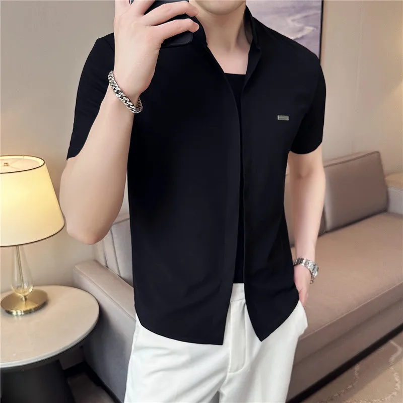 Men\'s Summer High Quality Casual Short-sleeved Shirts/Male Slim Fit Lapel Fashion Business and Casual Shirt Plus S-4XL