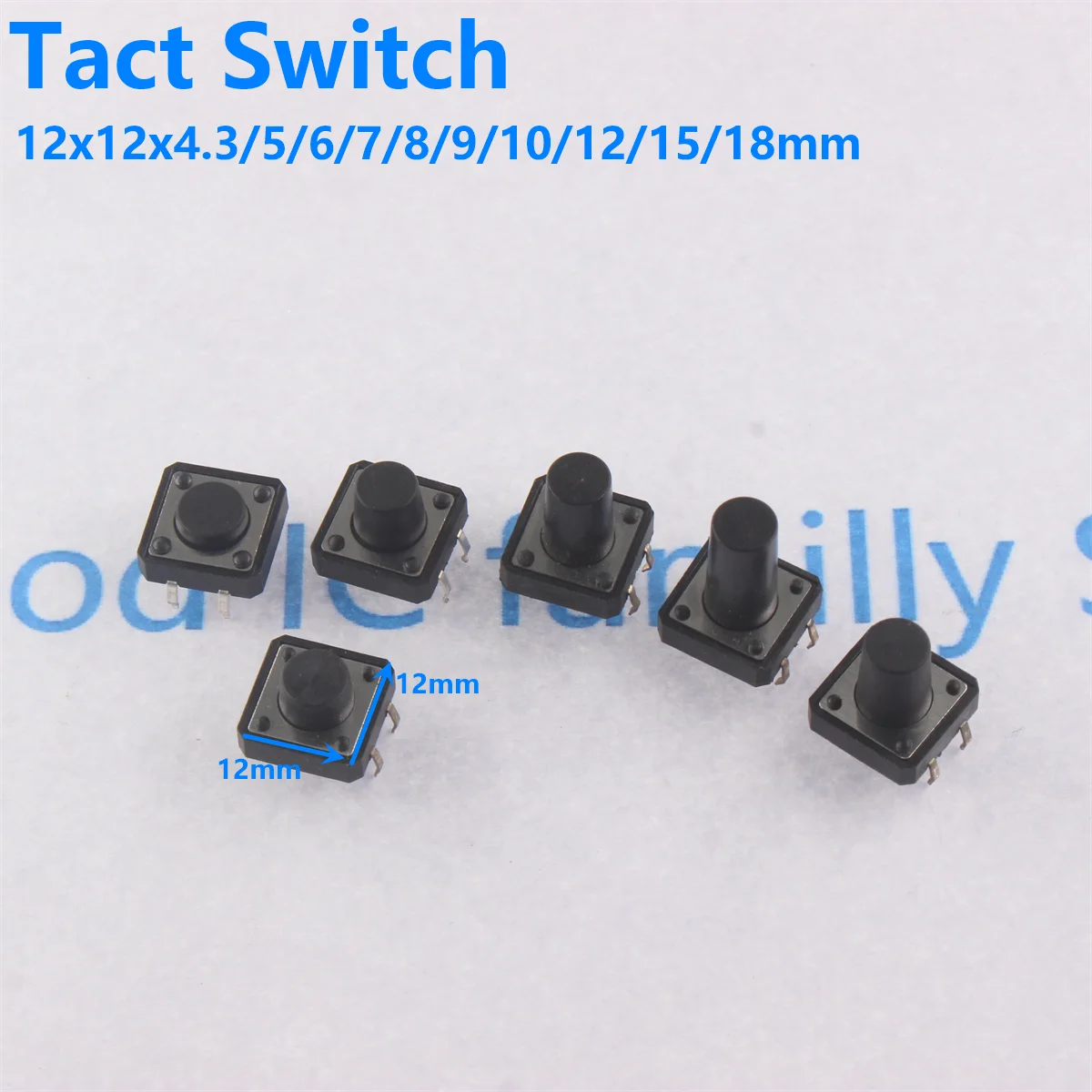 20pcs 12x12 Tact Switch Vertical 12*12*4.3/4.5/5/6/7/8/9/10/11/12/13mm Micro 4Pin Self-Reset Electronic Push Button Interruptor
