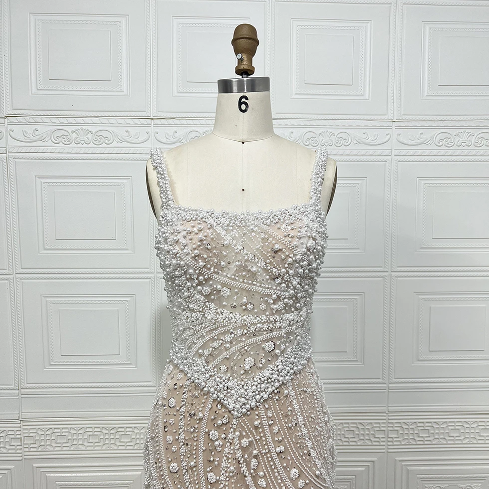 Luxe Naakt Zeemeermin Dubai Arabische Peals Avondjurk 2025 voor Vrouwen Elegante Kralen Lange Formele Prom Bruiloft Jurk Aangepast