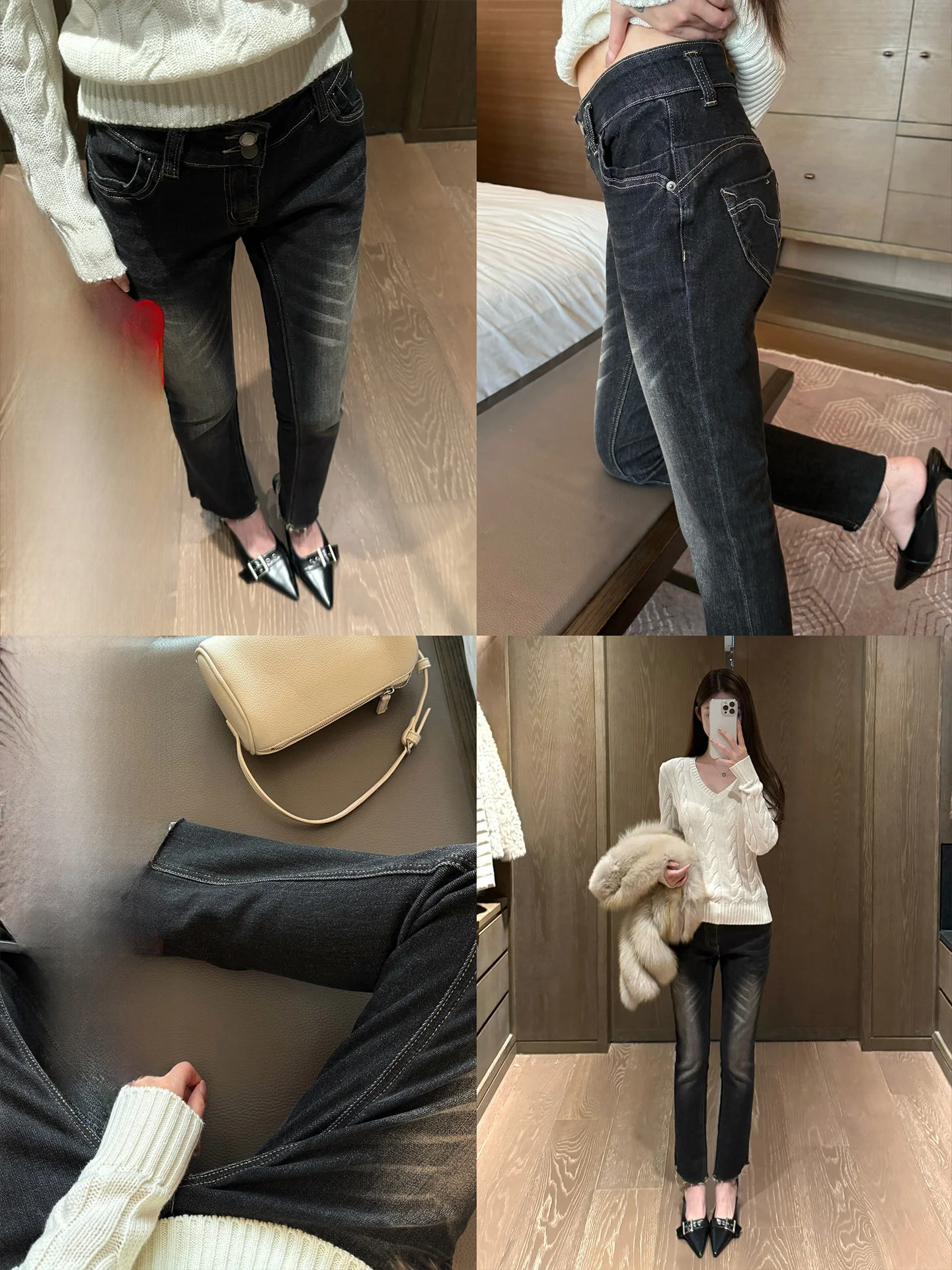 

Женские джинсы Slim Fit с высокой талией, повседневные, зимние, модные, уличный стиль, с эластичными манжетами, премиум-класса