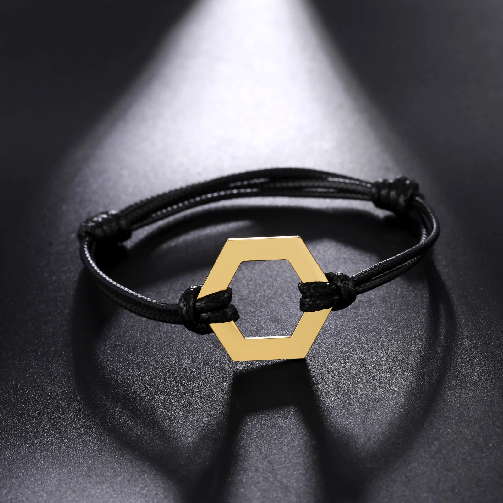 Hollow Hexagon Leather Rope Bracelet Minimalist Stainless Steel Pendant Jewelry for Men Family Simple Trendy Geometric Gift