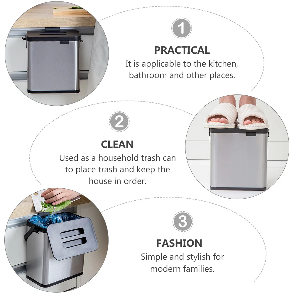 

1Pcs Wall Mounted Stainless Steel Trash Bin Household Kitchen Bathroom Garbage Can Space Saving Waterproof Waste