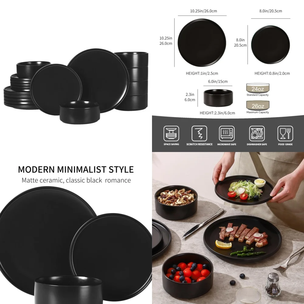 

Ceramic Tableware Set18 Piece Stoneware Dinnerware Set for 6 with Plates and Bowls Microwave Safe