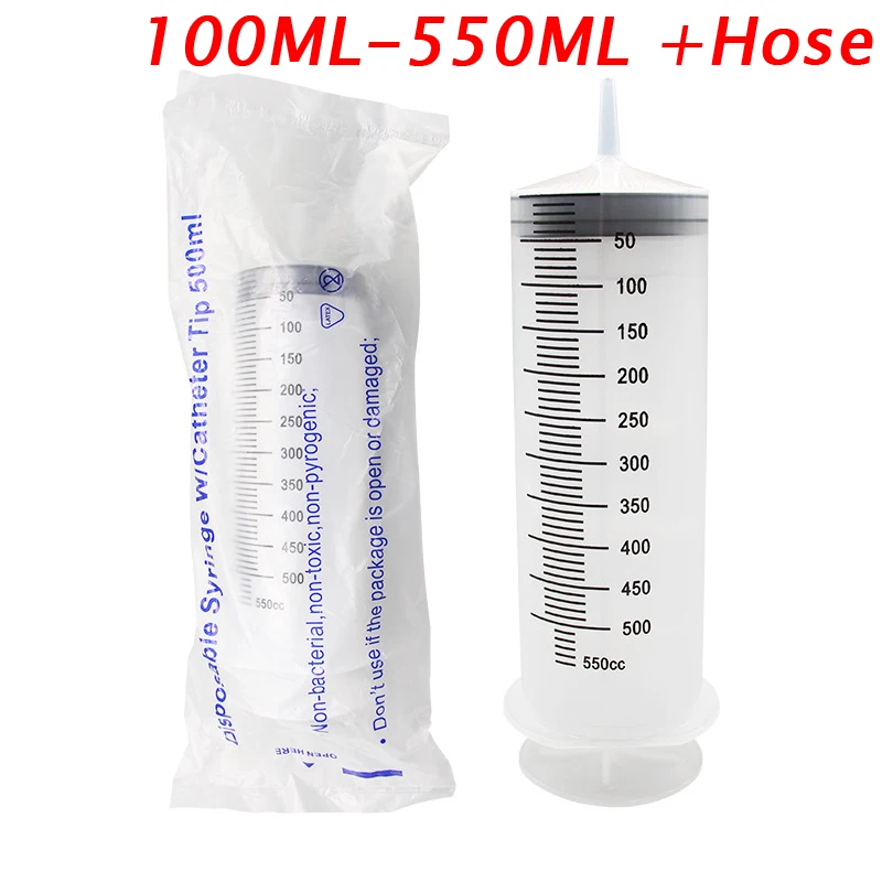 Pet Feeding Large Capacity Syringes 100ML-550ML With 1M Hose Plastic Injector Reusable Pump Nutrient Syringe Measuring Washable