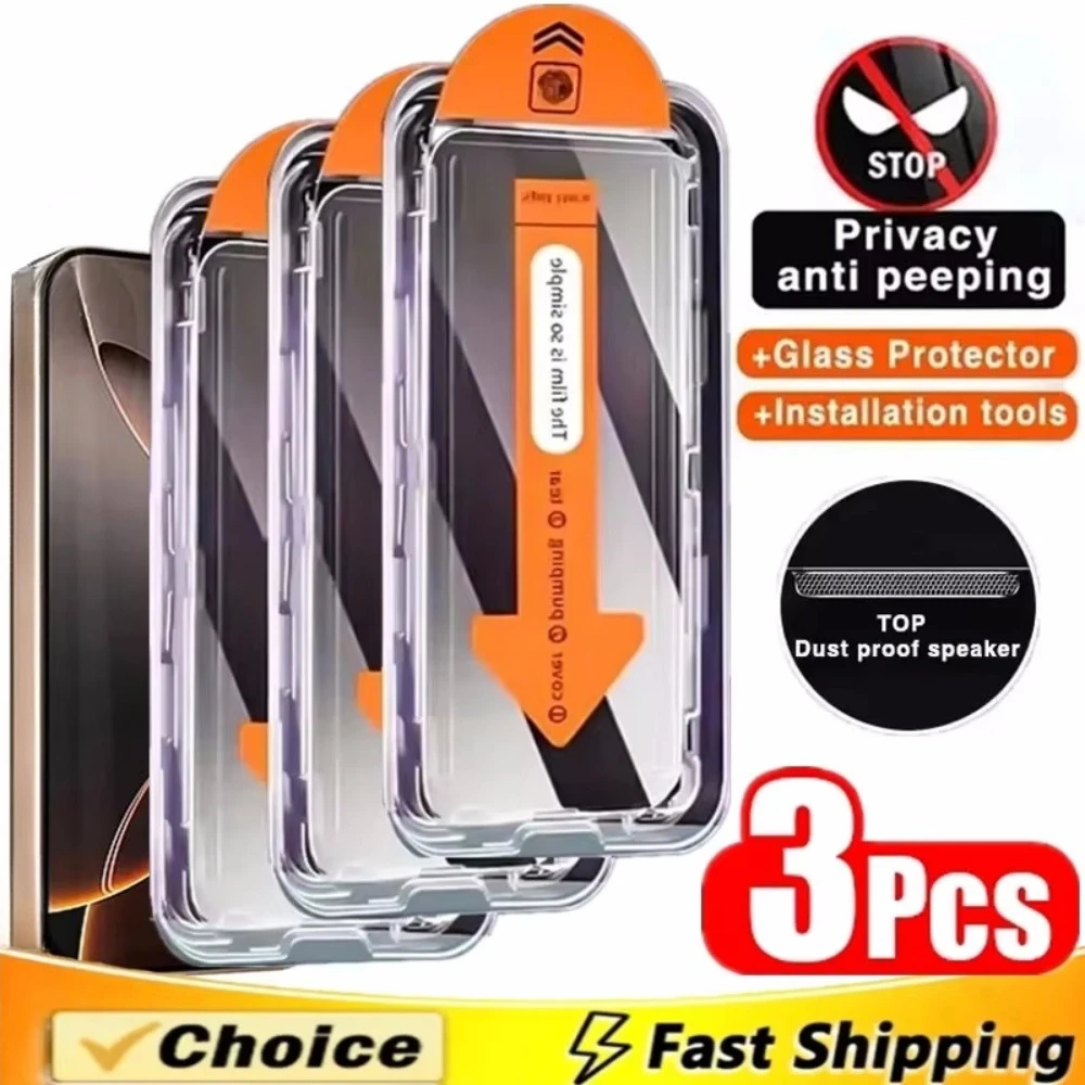 3Pcs Anti Spy Dust Free Installation Privacy Screen Protector Tempered Glass for iPhone 11 12 13 14 15 16 Pro MAX Anti-spy Glass