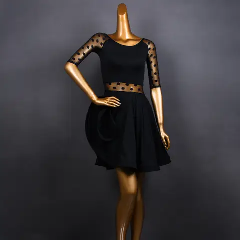 Adult Women Latin Dance Skirt Designed Black Polka Dot Sexy Dress Dancewear Performance Costumes
