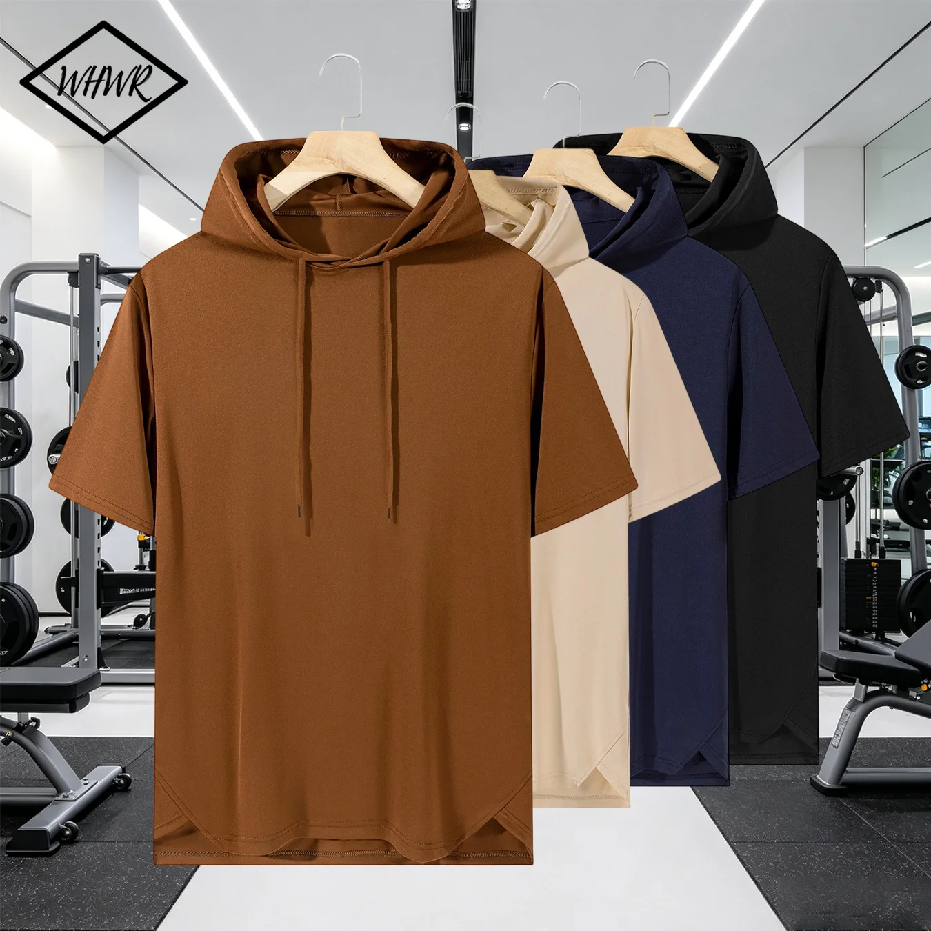 Men's Solid Short Sleeve Hoodie Drawstring Hood Side Split Hem Loose Fit Casual Streetwear Male Pullover Tops