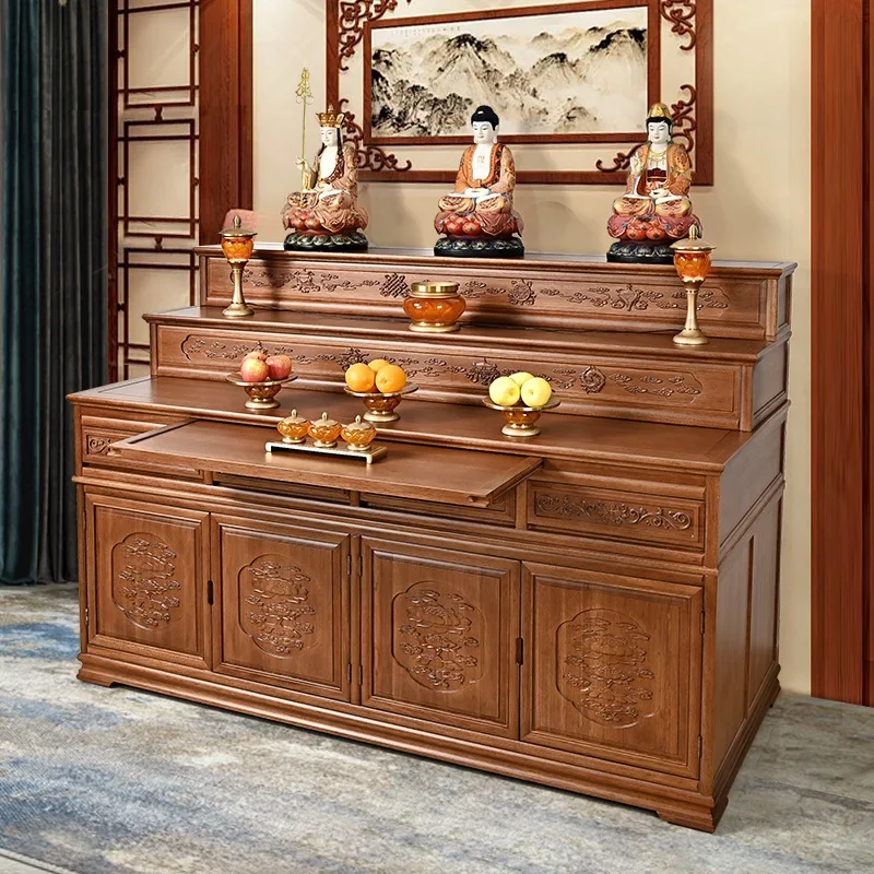 Three-layer solid wood golden pear table household living room temple Tibetan style