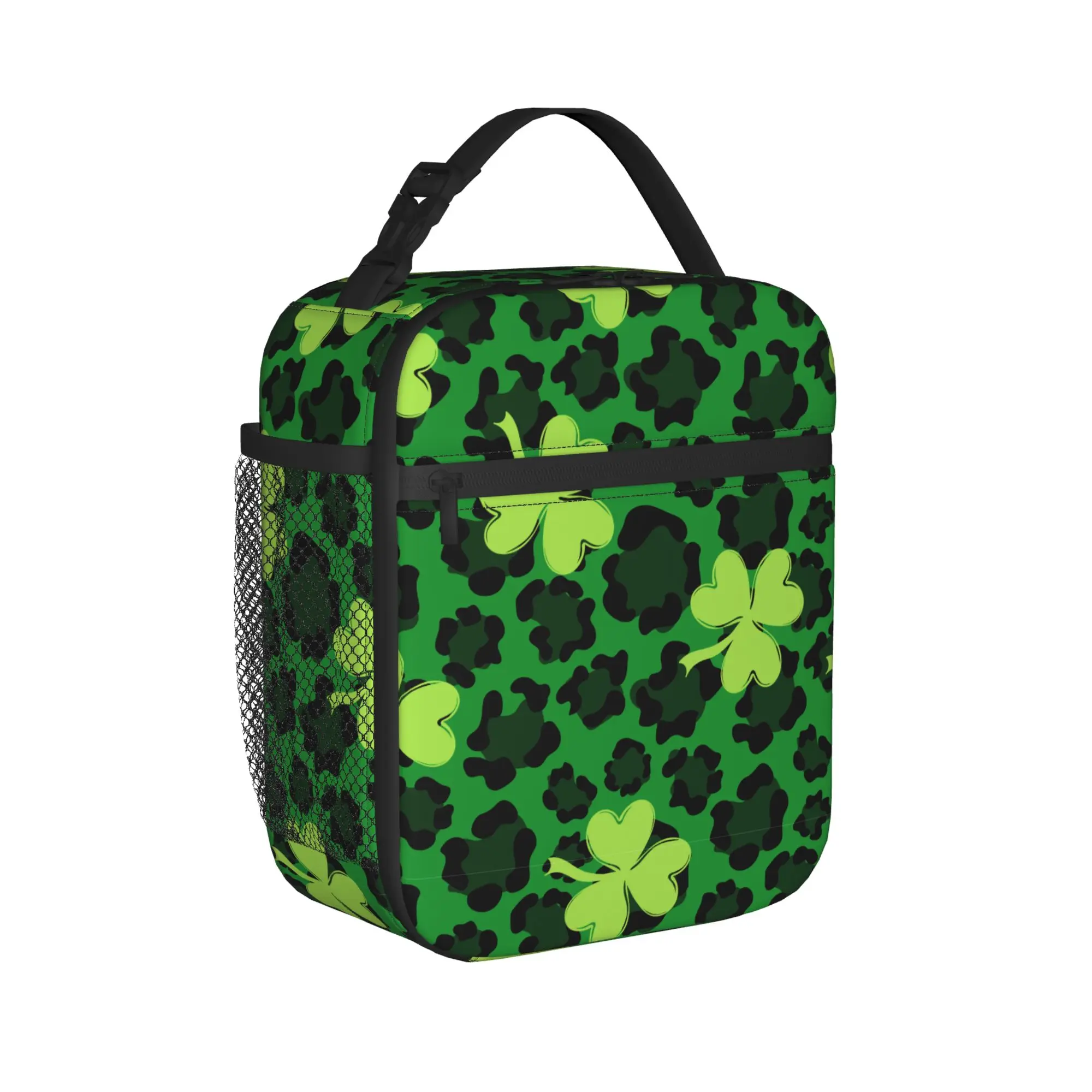 Leopard Print Four Leaf Clover Thermal Insulated Lunch Bag for Office  Portable Food Bag Container Cooler Thermal Food Box