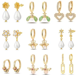 Women's 925 Sterling Silver Firefly Gold Pearl Multi Style Elegant Earrings Fit Attend Engagement And Parties As Gifts Jewelry