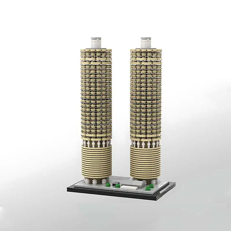 MOC Marina City Architectural Complex 1:800 Scale Building Blocks Famous Street View Model Bricks Construction Toys Kids Gift