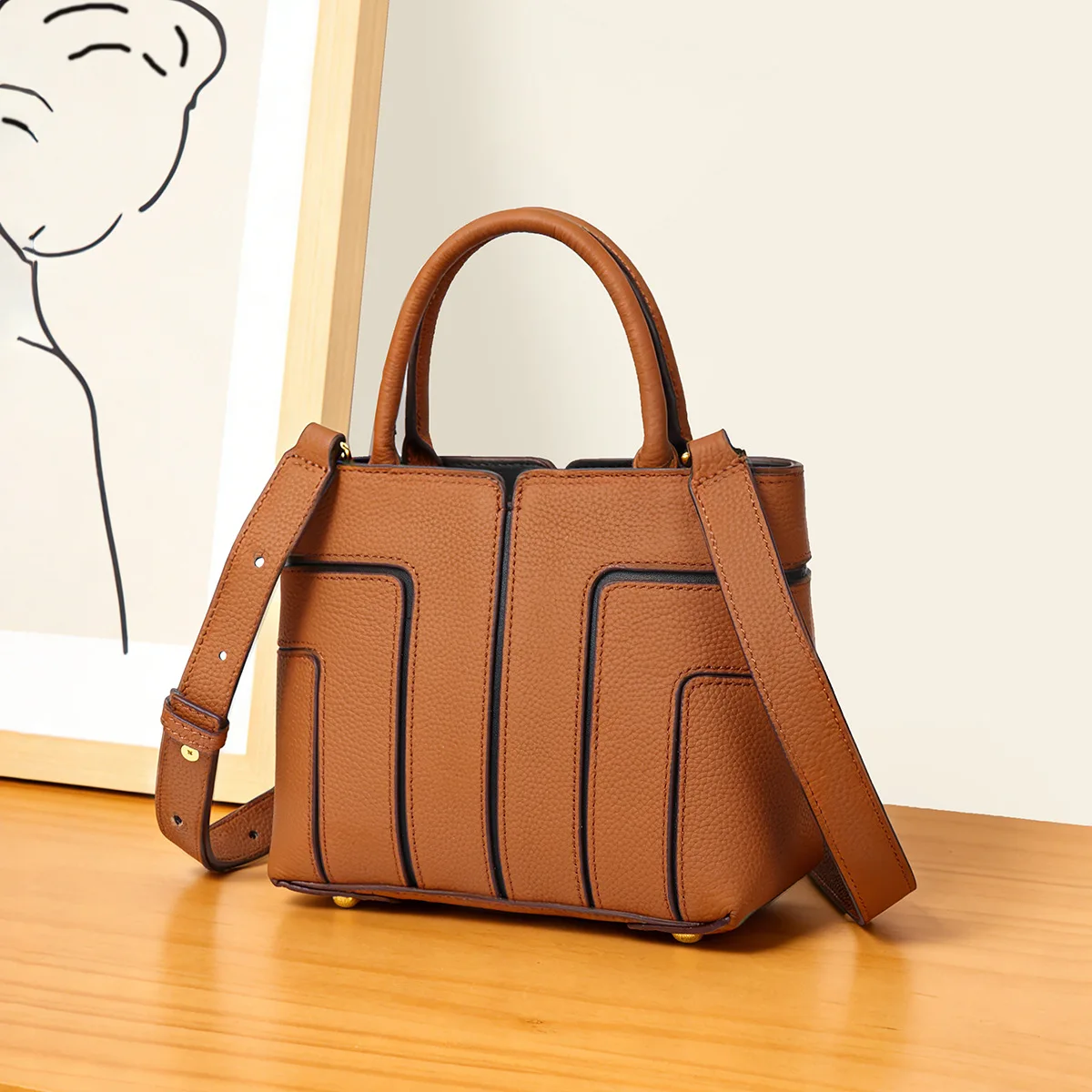 

Женская сумка через плечо из натуральной кожи в стиле ретро, простой дизайн, уникальная и минималистичная сумка через плечо с ручкой большой вместимости