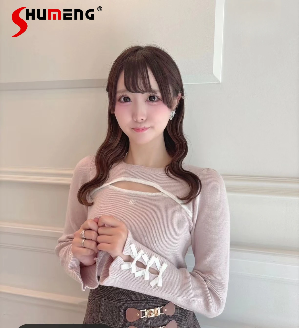 Autumn Slim-Fit Elegant Fashion Sweater Female Japanese Girl Sweet Cute Hollow Out Bow Knitted Pullovers Lady Knitwear Tops