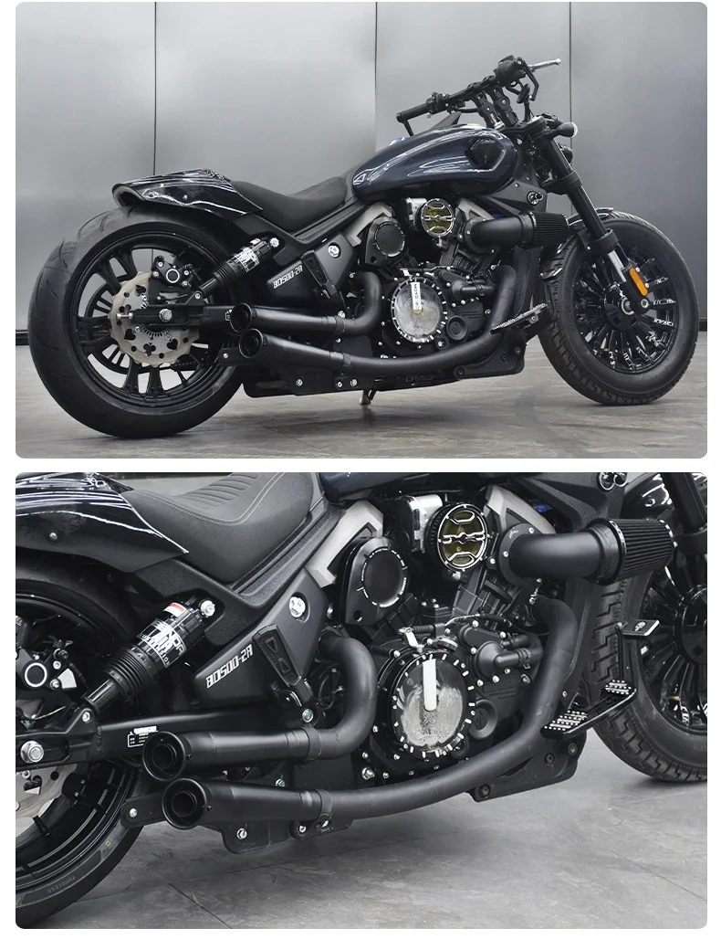Full Stainless Steel Handmade Full System Dual Outlet Exhaust for Benda Dark Flag 500-950, Deep Tone Mod Parts