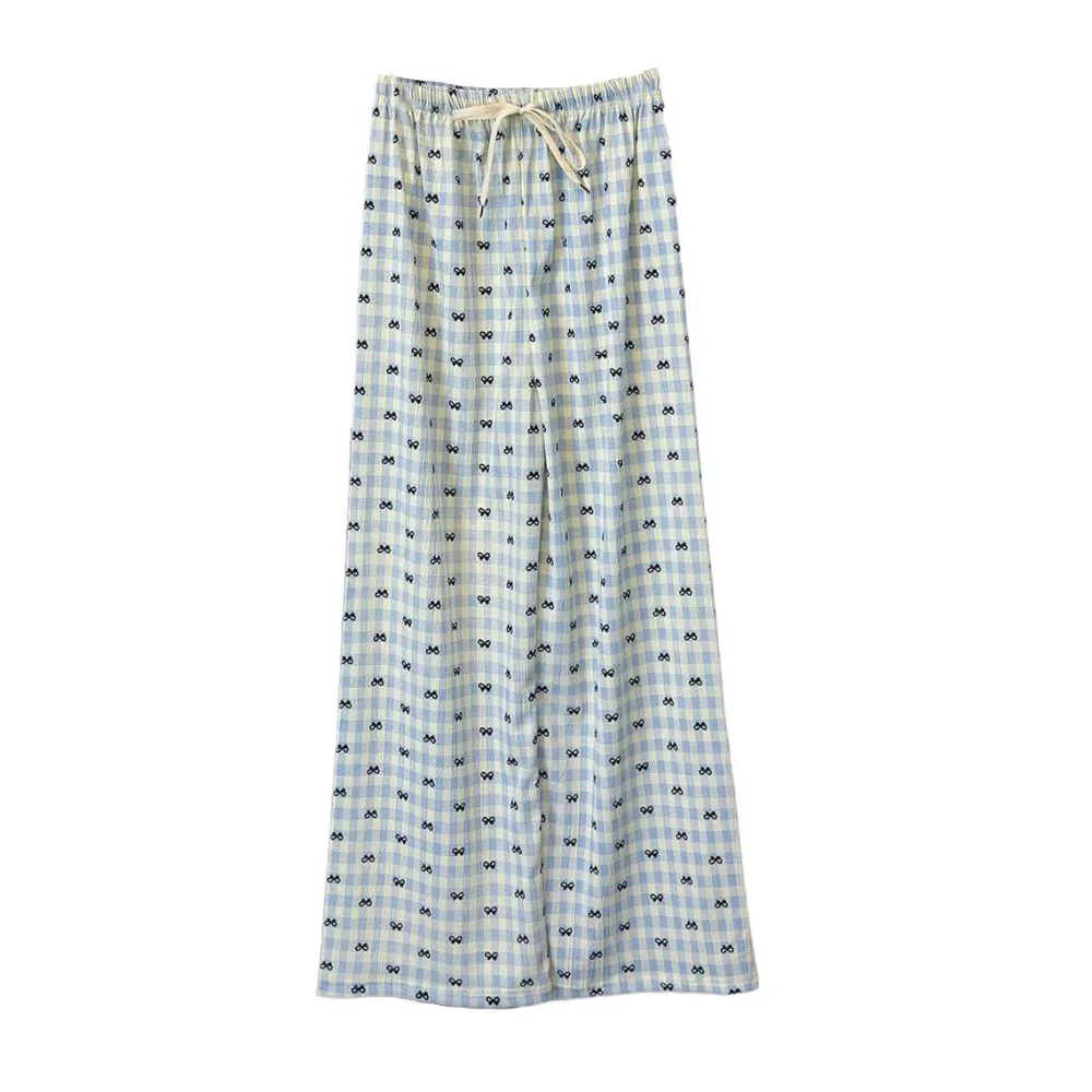 

Fashion Stripe Plaid Bowknot Pajama Pants Sweet Bow Grid Long Pants Homewear Indoor Outdoor Casual Trousers Outdoor