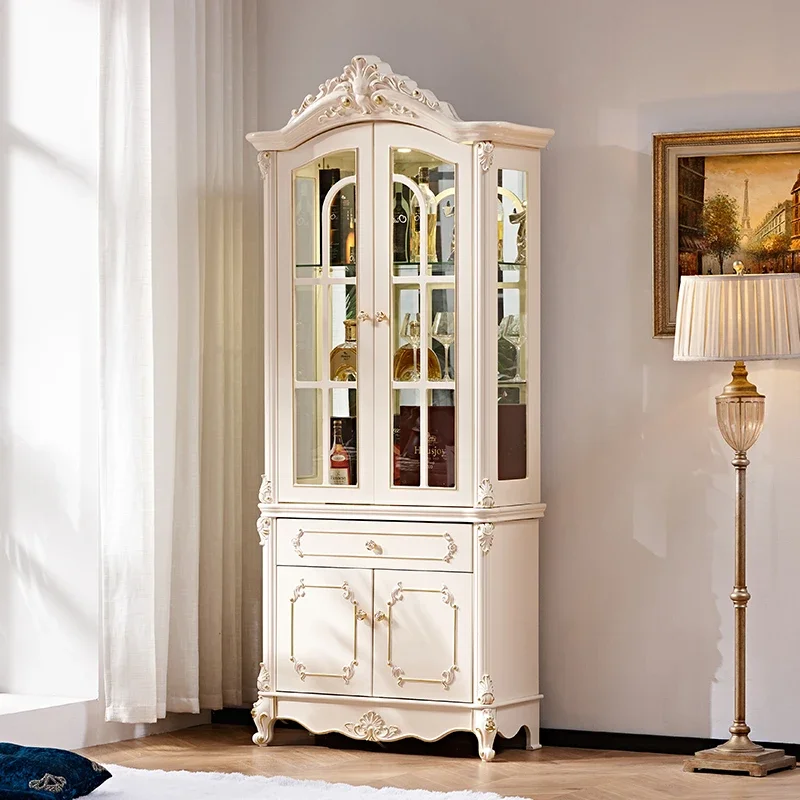 

*FG44European double door living room red wine decorative cabinet white French high storage wall household dining side cabinet