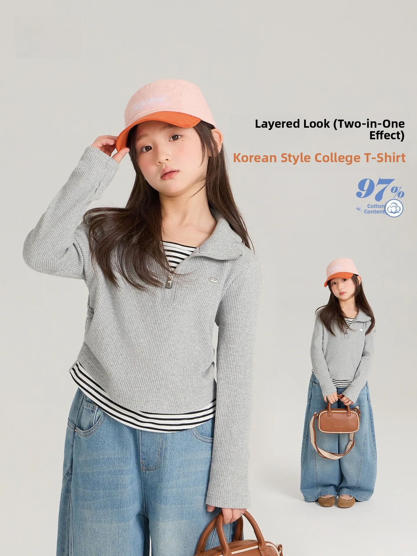 yojia-girls-long-sve-t-irt-spring-sle-2026-new-faionable-top-collar-children-spring-wear-fake-two-piece-base-irt