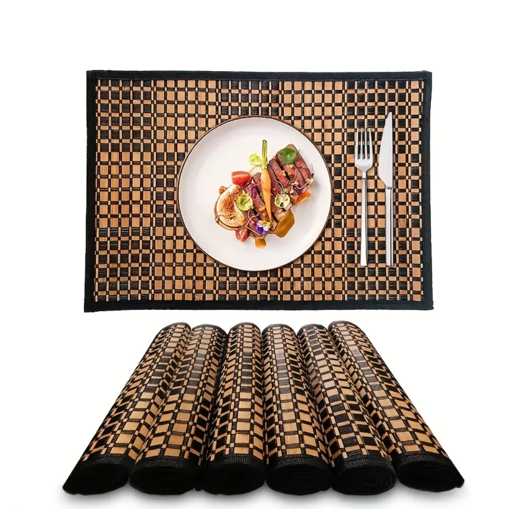 2PCS Rectangular Bamboo Placemat Heat-Resistant Scald-proof Dining Table Mat Stain-Resistant Anti-Slip Heat-insulating Pad