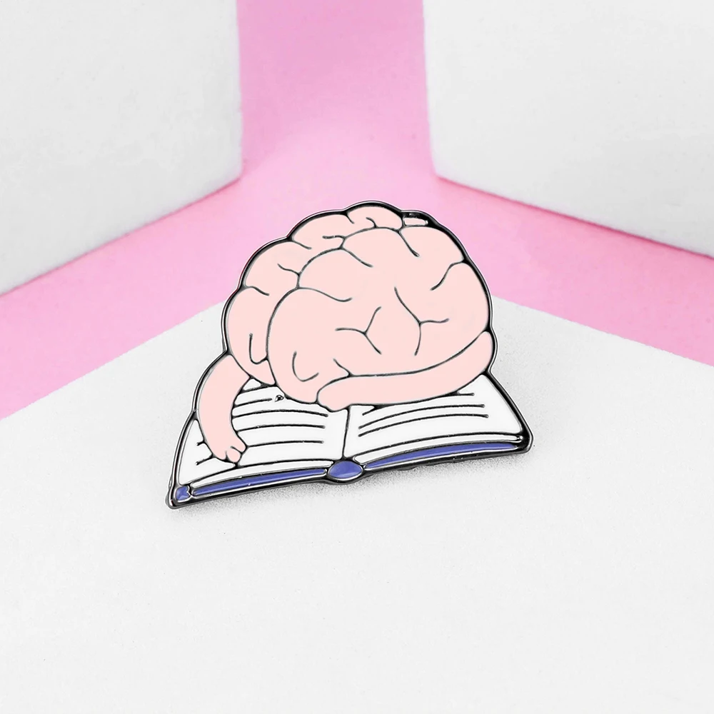 Cute Cartoon Brain Reading Is Tired Enamel Brooch Vivid Image Jewelry Accessories Lapel Sweater Badge Gifts for Students Teacher