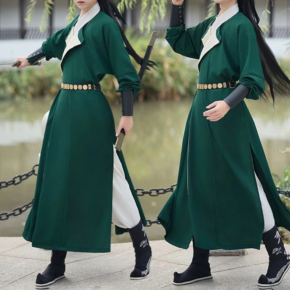

2025 Autumn And Winter New Men's Solid Color Long Hanfu Set Chinese Retro Fashion Trend Leisure Loose Breathable Niche Men's Set