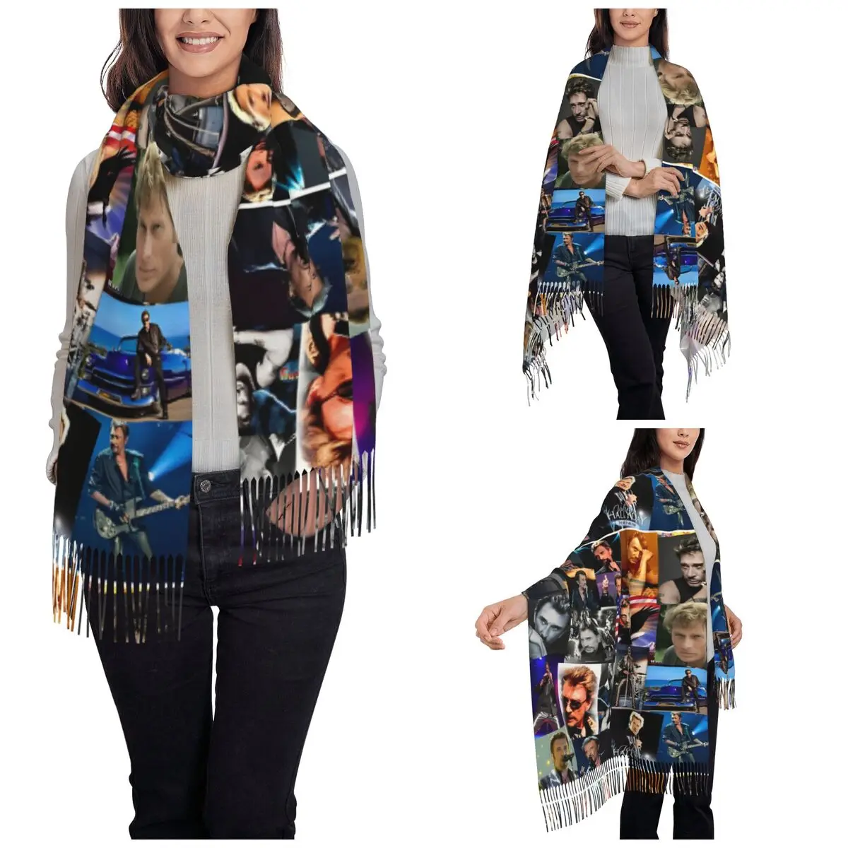 French Singer Rock Star Shawl Wrap Womens Winter Warm Long Soft Scarf Johnny Hallyday Pashmina Tassel Scarves