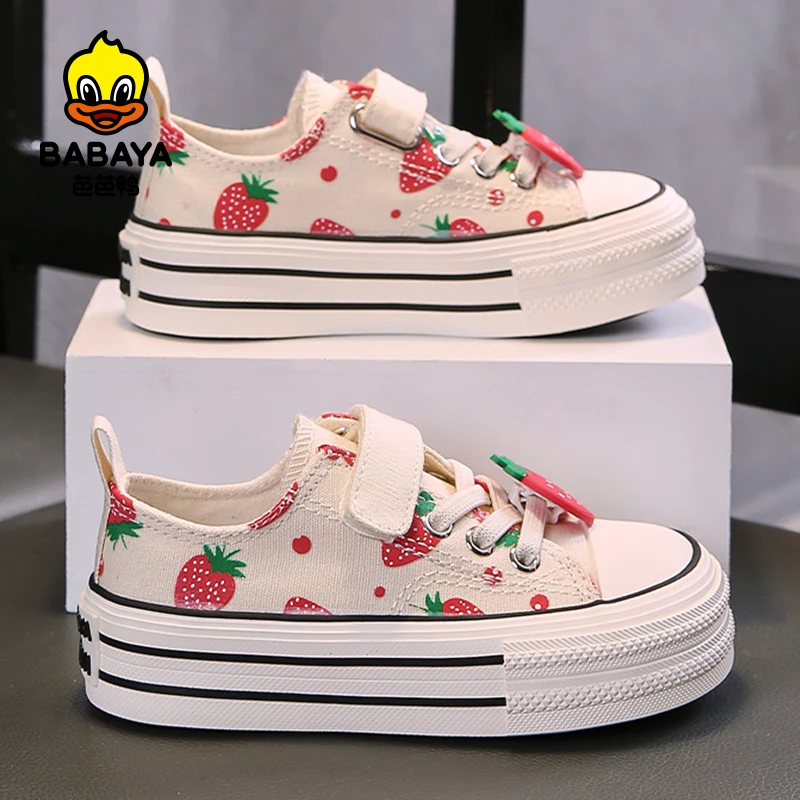 Babaya 2024 Autumn New Children\'s Canvas Shoes Girls Shoes breathable kids Board sneakers for girl Strawberry Princess Shoes