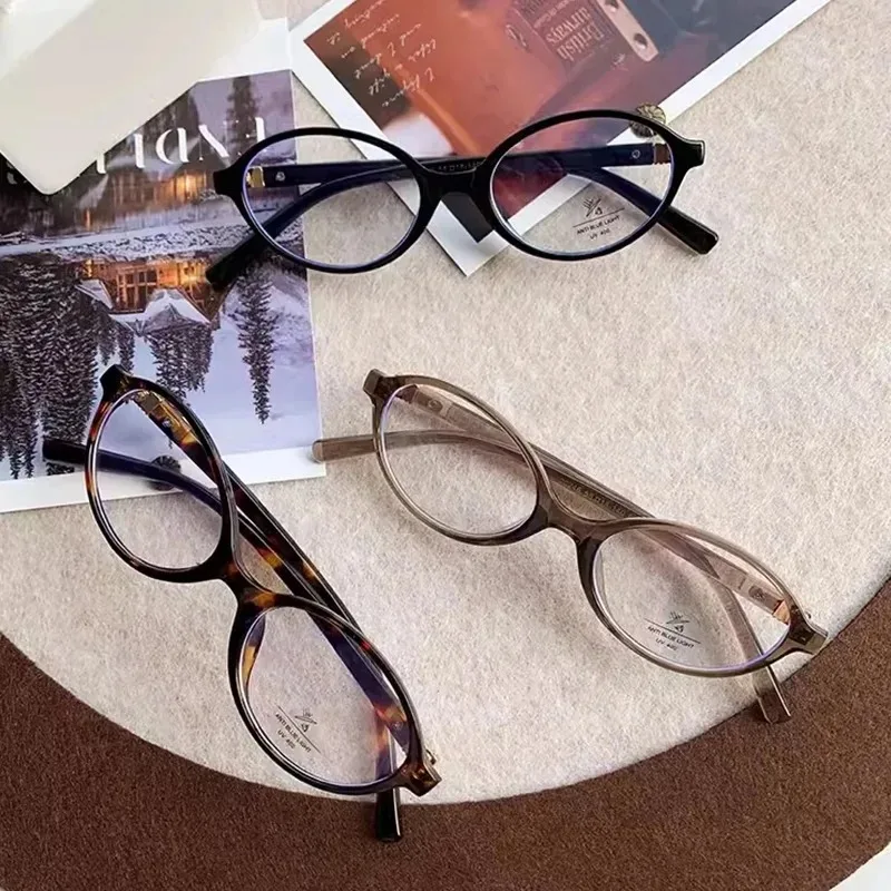 Y2K Girls Retro Oval Frame Glasses Women Female Ins Sweet Cool Eyewear Trend Brand Reading Computer Anti Blue Light Eyeglasses