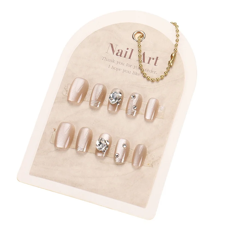 

Premium autumn cat's eye rhinestone handmade manicure film short fake nail film wearing nail