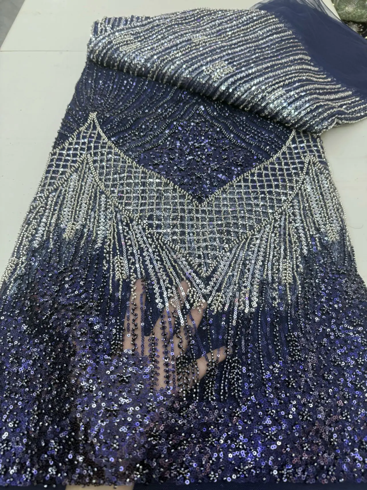 

2026 High-Quality African Nigerian Tulle Lace Fabric Sequins Embroidery French Guipure Wedding Party Dress Beaded 5Yards